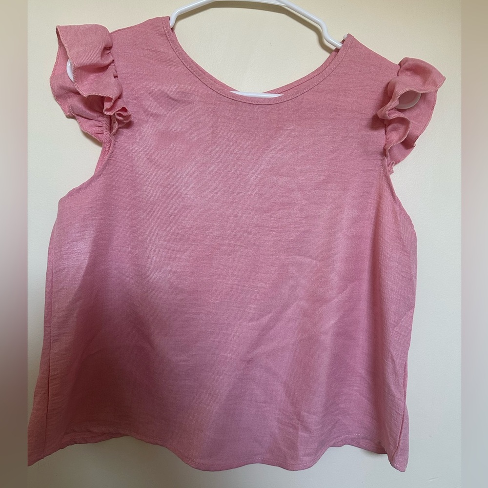 SHEIN Pink Ruffle Button Back Shirt